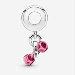 New Pandora Dumbbell & Heart Dangle Charm Bead w/pouch